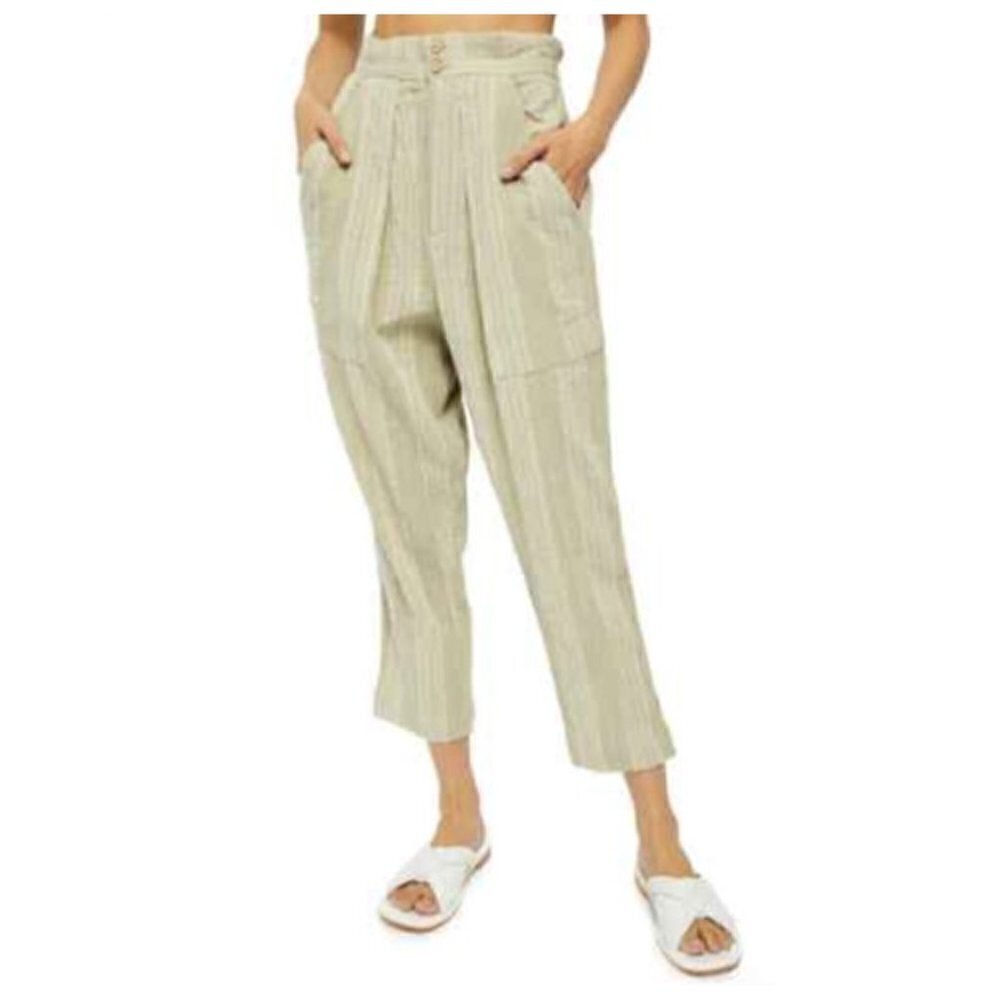 Free People WOMENS TROUSER RELAXED CASUAL SIZE S STRIPPED COTTON PANTS pockets